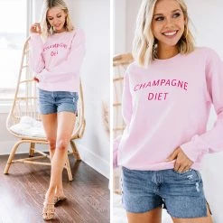Champagne Diet Light Pink Graphic Sweatshirt -ANINE BING Shop 100012
