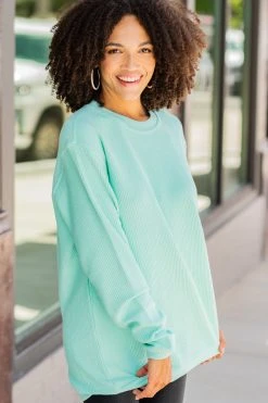 True To Form Sportswear Mint Green Corded Sweatshirt