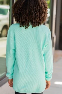 True To Form Sportswear Mint Green Corded Sweatshirt -ANINE BING Shop 100273.PennantSportswearMintGreenCordedSweatshirt copy 3