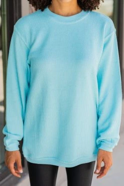 True To Form Aqua Blue Corded Sweatshirt 9 True To Form Aqua Blue Corded Sweatshirt -ANINE BING Shop 100274.PennantAquaBlueCordedSweatshirt copy 2