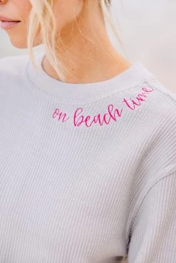 On Beach Time Silver Gray Corded Embroidered Sweatshirt 9 On Beach Time Silver Gray Corded Embroidered Sweatshirt -ANINE BING Shop 101242.OnBeachTimeSilverGrayCordedEmbroideredsweatshirt copy 2