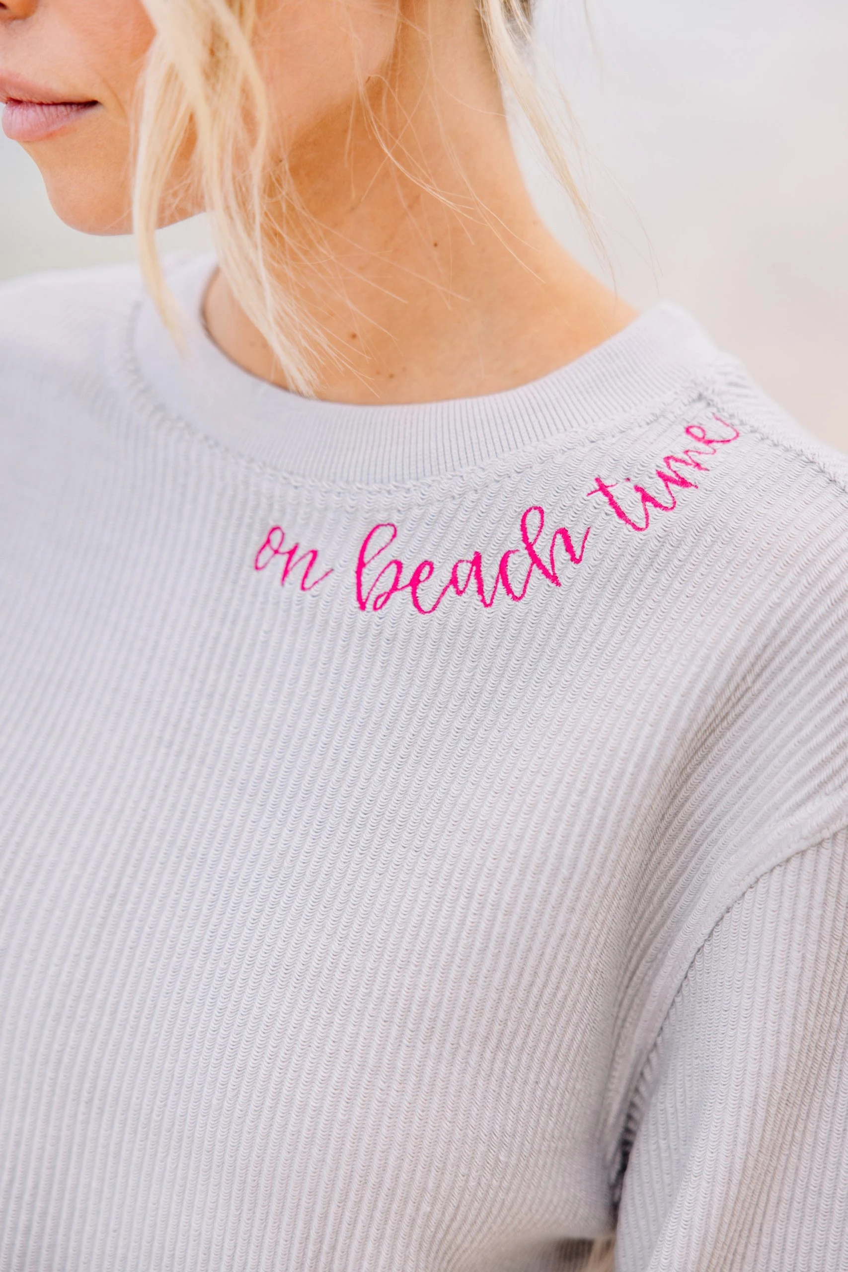 On Beach Time Silver Gray Corded Embroidered Sweatshirt 5 On Beach Time Silver Gray Corded Embroidered Sweatshirt - Image 3