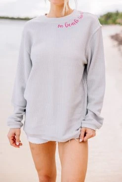 On Beach Time Silver Gray Corded Embroidered Sweatshirt 10 On Beach Time Silver Gray Corded Embroidered Sweatshirt -ANINE BING Shop 101242.OnBeachTimeSilverGrayCordedEmbroideredsweatshirt copy 4