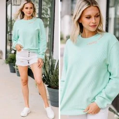 Vacay Mode Mint Green Embroidered Corded Sweatshirt -ANINE BING Shop 101260