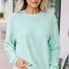 Vacay Mode Mint Green Embroidered Corded Sweatshirt