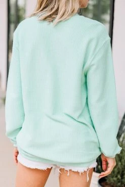 Vacay Mode Mint Green Embroidered Corded Sweatshirt -ANINE BING Shop 101260.VacayModeMintGreenEmbroideredCordedSweatshirt 3