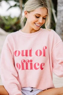 Out Of Office Blush Pink Graphic Corded Sweatshirt