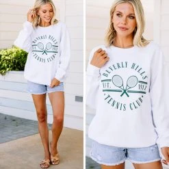 Beverly Hills Tennis Club White Graphic Corded Sweatshirt -ANINE BING Shop 101793