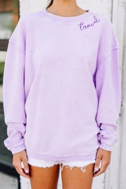 Travel Lilac Purple Graphic Corded Sweatshirt -ANINE BING Shop 101816.TravelLilacPurpleGraphicCordedSweatshirt copy 3