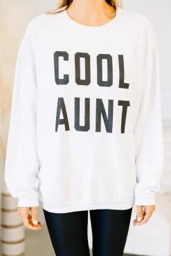 Cool Aunt White Corded Graphic Sweatshirt -ANINE BING Shop 101865.CoolAuntWhiteCordedGraphicSweatshirt copy 2