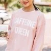 Caffeine Queen Blush Pink Corded Graphic Sweatshirt