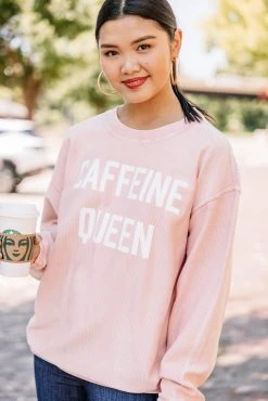 Caffeine Queen Blush Pink Corded Graphic Sweatshirt