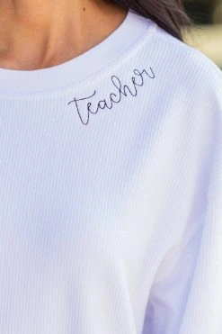 Teacher White Corded Embroidered Sweatshirt -ANINE BING Shop 102412.7