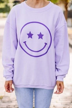 All Smiles Lilac Purple Corded Graphic Sweatshirt 9 All Smiles Lilac Purple Corded Graphic Sweatshirt -ANINE BING Shop 102971.SmileyFace.7