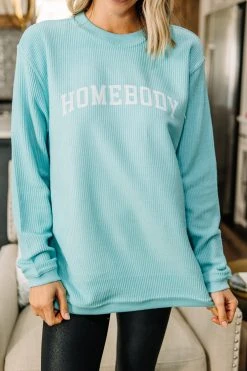 Homebody Aqua Blue Corded Graphic Sweatshirt -ANINE BING Shop 103250.HOMEBODY.6