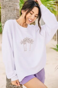 Coconut Craze White Corded Embroidered Sweatshirt