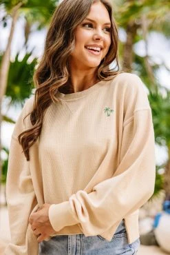 Keep Palm Natural Corded Cropped Sweatshirt