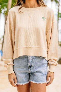 Keep Palm Natural Corded Cropped Sweatshirt -ANINE BING Shop 104324.KeepPalmNaturalCordedCroppedSweatshirt copy 4