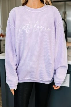 Cat Lover Lilac Purple Graphic Corded Sweatshirt -ANINE BING Shop 104406.CatLoverLilacPurpleCordedGraphicSweatshirt copy 3