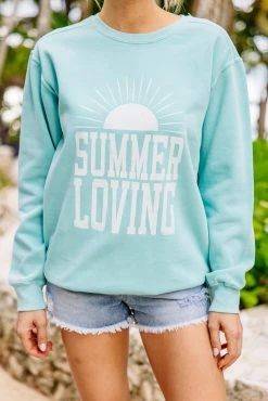 Comfort Colors: Summer Loving Dusty Mint Graphic Sweatshirt -ANINE BING Shop 104418.ComfortColorsSummerLovingDustyMintGraphicSweatshirt copy 3
