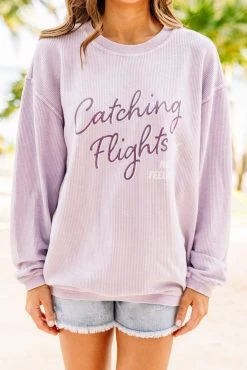 Catching Flights Lilac Purple Corded Graphic Sweatshirt -ANINE BING Shop 104419.CatchingFlightsLilacPurpleCordedGraphicSweatshirt