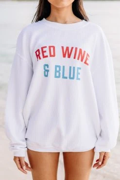 Red Wine And Blue White Corded Graphic Sweatshirt -ANINE BING Shop 104423.RedWineandBlueWhiteCordedSweatshirt