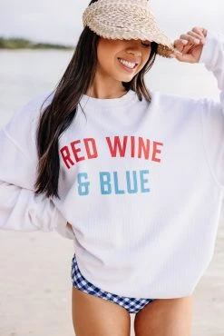 Red Wine And Blue White Corded Graphic Sweatshirt