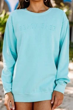 Comfort Colors: Beach Babe Chalky Mint Embroidered Sweatshirt 9 Comfort Colors: Beach Babe Chalky Mint Embroidered Sweatshirt -ANINE BING Shop 104450.Comfort Colors Beach Babe Chalky Mint Embroidered Sweatshirt copy 3