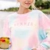 Summer Pink Tie Dye Corded Embroidered Sweatshirt