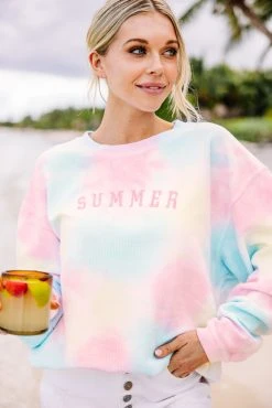 Summer Pink Tie Dye Corded Embroidered Sweatshirt