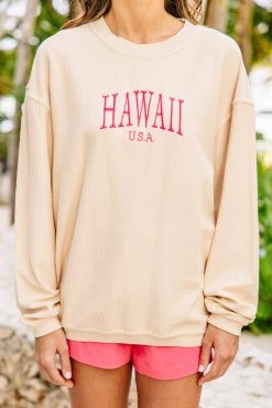 Hawaii USA Natural Corded Embroidered Sweatshirt -ANINE BING Shop 104452.HawaiiUSANaturalCordedEmbroideredSweatshirt