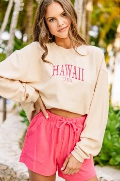 Hawaii USA Natural Corded Embroidered Sweatshirt