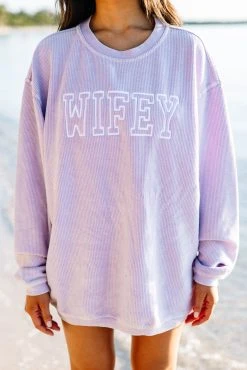 Wifey Lilac Purple Corded Embroidered Sweatshirt -ANINE BING Shop 104454.WifeyLilacPurpleCordedEmbroideredSweatshirt copy 2