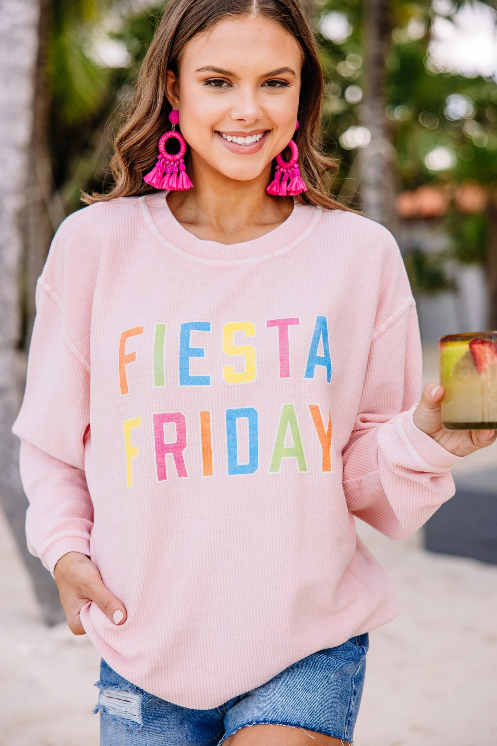 Fiesta Friday Blush Pink Corded Graphic Sweatshirt 4 Fiesta Friday Blush Pink Corded Graphic Sweatshirt - Image 2