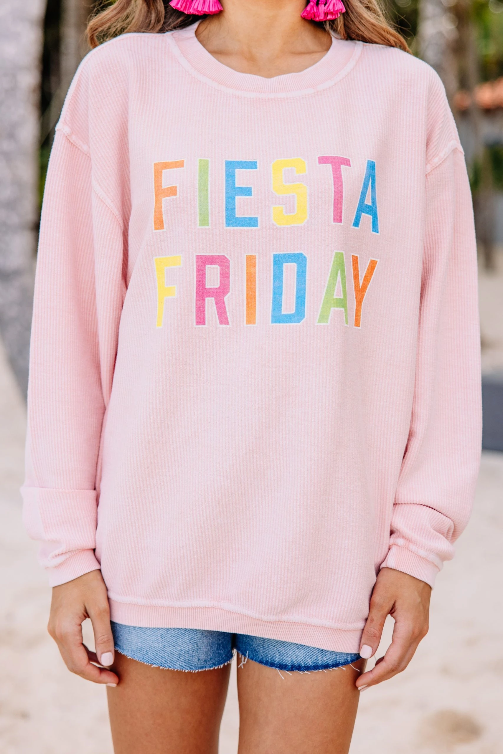 Fiesta Friday Blush Pink Corded Graphic Sweatshirt 6 Fiesta Friday Blush Pink Corded Graphic Sweatshirt - Image 4