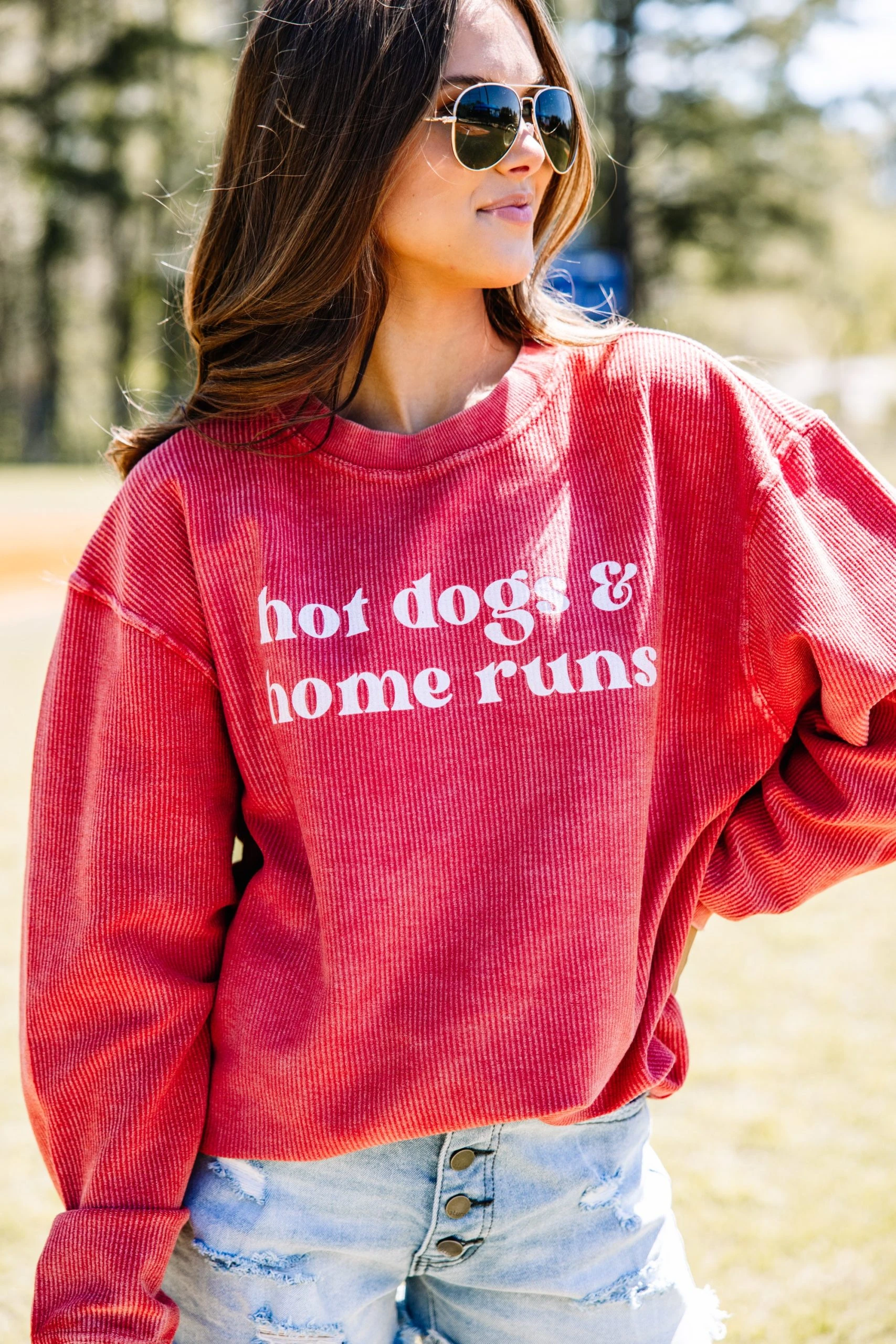 Hot Dogs & Home Runs Red Corded Graphic Sweatshirt 3 Hot Dogs & Home Runs Red Corded Graphic Sweatshirt