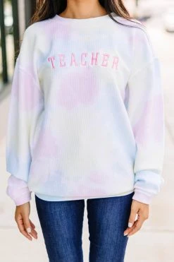 Teacher Pink Tie Dye Corded Embroidered Sweatshirt -ANINE BING Shop 105707 copy 1