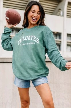 Tailgates And Touchdowns Green Corded Graphic Sweatshirt