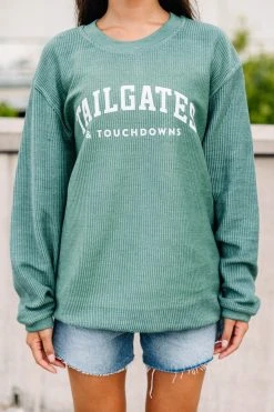 Tailgates And Touchdowns Green Corded Graphic Sweatshirt -ANINE BING Shop 105911.Tailgates and Touchdowns Green Corded Graphic Sweatshirt copy 2