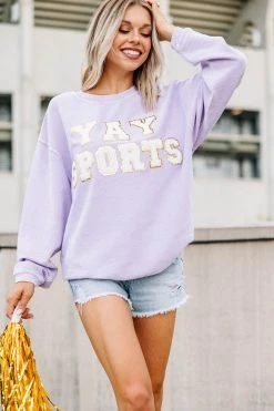 Yay Sports Lilac Purple Corded Varsity Sweatshirt