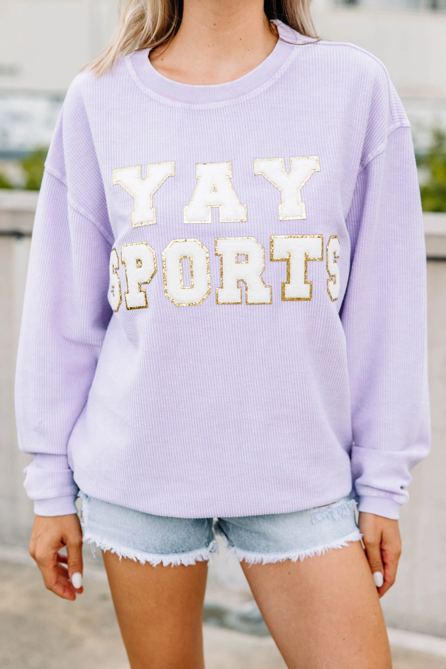 Yay Sports Lilac Purple Corded Varsity Sweatshirt 6 Yay Sports Lilac Purple Corded Varsity Sweatshirt - Image 4