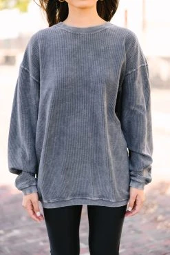 You're So Classic Charcoal Gray Corded Sweatshirt -ANINE BING Shop 106056.Youre So Classic Charcoal Gray Corded Sweatshirt