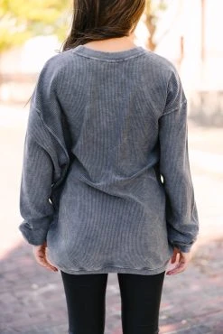 You're So Classic Charcoal Gray Corded Sweatshirt -ANINE BING Shop 106056.Youre So Classic Charcoal Gray Corded Sweatshirt copy 1