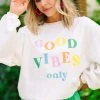 Good Vibes Only White Graphic Corded Sweatshirt -ANINE BING Shop 108000.Good Vibes Only White Graphic Corded Sweatshirt copy 1