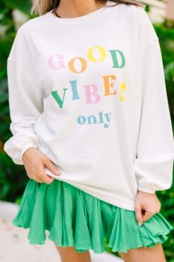 Good Vibes Only White Graphic Corded Sweatshirt -ANINE BING Shop 108000.Good Vibes Only White Graphic Corded Sweatshirt copy 2