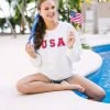 USA Patriotic White Varsity Corded Sweatshirt
