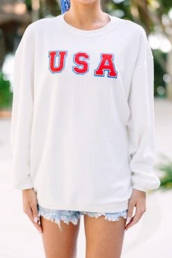 USA Patriotic White Varsity Corded Sweatshirt -ANINE BING Shop 108004.USA White Varsity Corded Sweatshirt copy 2