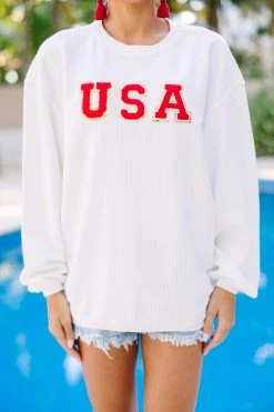 USA White Varsity Corded Sweatshirt -ANINE BING Shop 108005.USA White Varsity Corded Sweatshirt