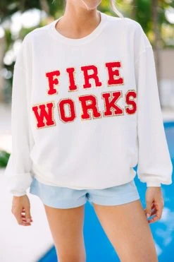 Fireworks White Varsity Corded Sweatshirt 8 Fireworks White Varsity Corded Sweatshirt -ANINE BING Shop 108006.Fireworks White Varsity Corded Sweatshirt copy 2