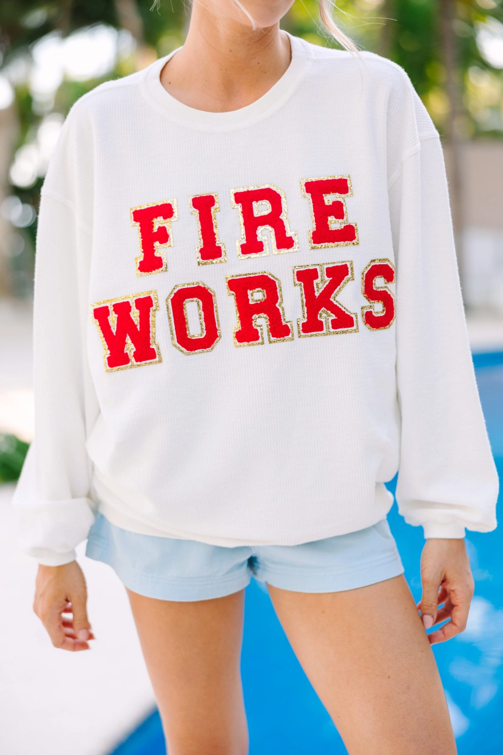Fireworks White Varsity Corded Sweatshirt 5 Fireworks White Varsity Corded Sweatshirt - Image 3